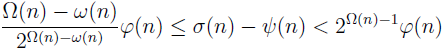 \frac{\Om(n) - \om(n)}{2^{\Om(n) - \om(n)}} \f(n) \leq \si(n) - \psi(n) < 2^{\Om(n)-1} \f(n)