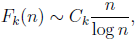 F_k(n)\sim C_k \frac{n}{\log n},