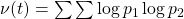 \nu(t)=\sum\sum \log p_1 \log p_2