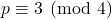 p\equiv 3\pmod 4