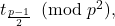 t_{\frac{p-1}2}\pmod {p^2},