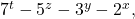 7^{t}-5^{z}-3^{y}-2^{x},