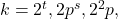 k=2^t, 2p^s, 2^2p,