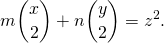 \[m\binom x 2+n\binom y 2=z^2.\]