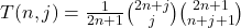 T(n,j)=\frac{1}{2n+1}\binom{2n+j}{j}\binom{2n+1}{n+j+1}