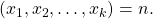 (x_1,x_2,\ldots,x_k)=n.